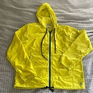 Outerknown Evolution Yellow Hooded Windbreaker Jacket with Blue zipper